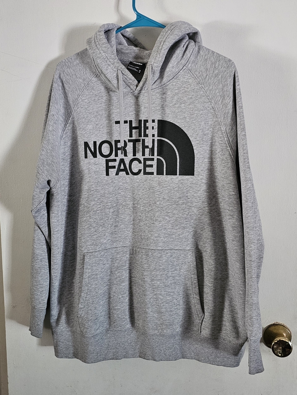 The North Face Women’s Light Gray Crewneck Hoodie with Black Logo